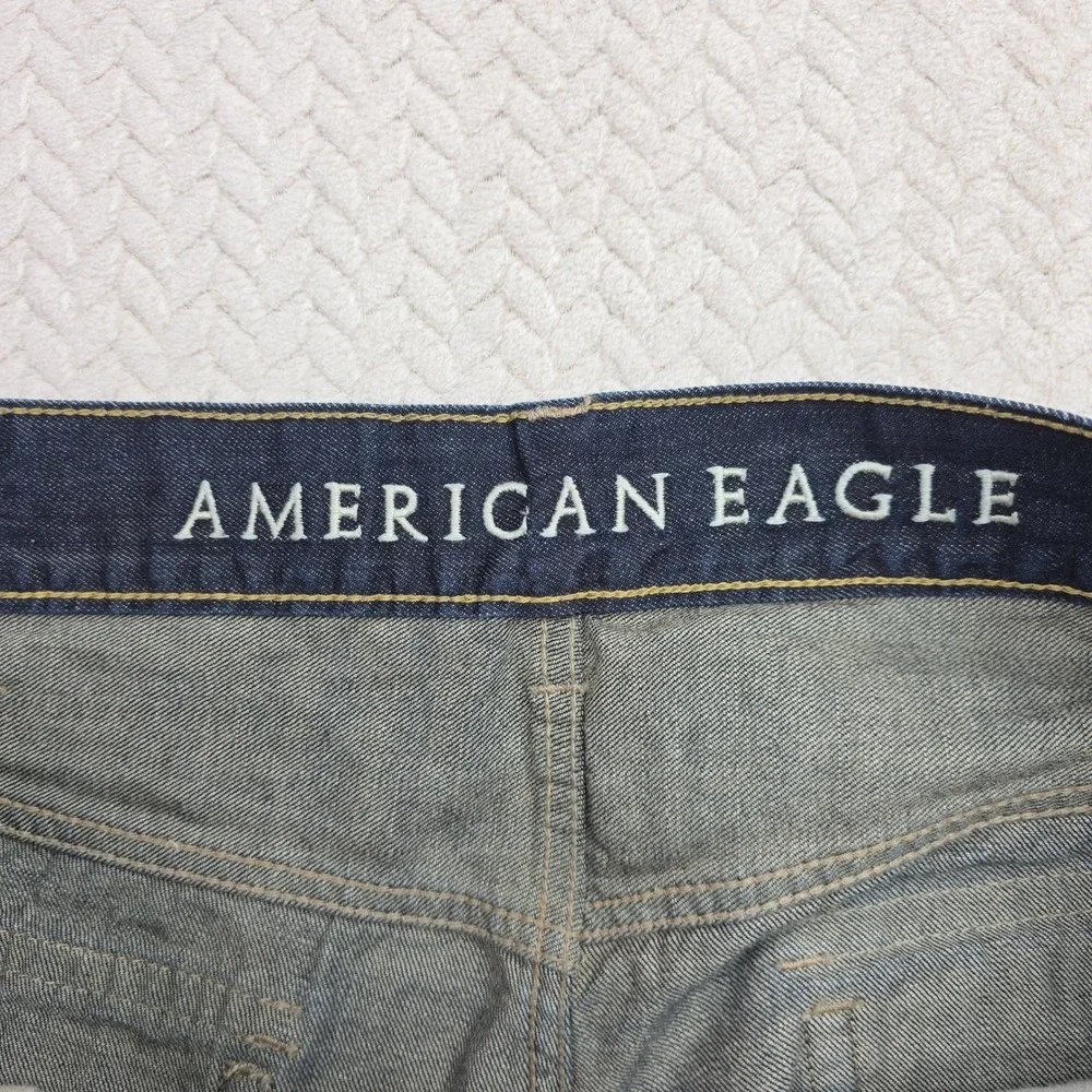 American Eagle Mens Low Rise Boot Jeans Dark Wash Blue 38x32‎ Whiskered Cotton